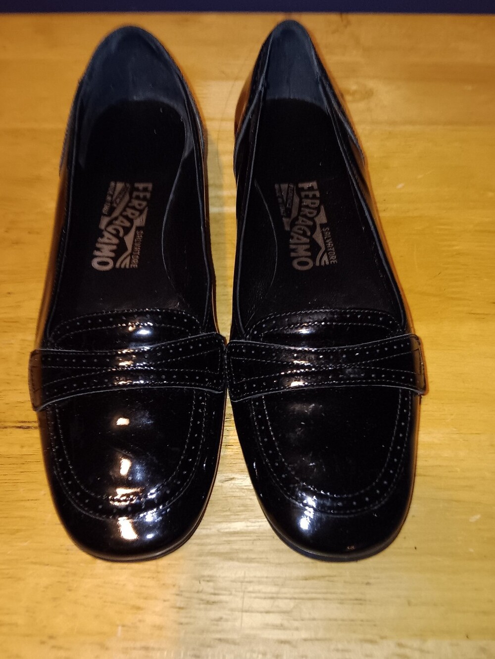 Salvatore Ferragamo Black Patent Leather Loafers Size 6